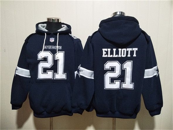 Men's Dallas Cowboys #21 Ezekiel Elliott Navy Ageless Must-Have Lace-Up Pullover Hoodie