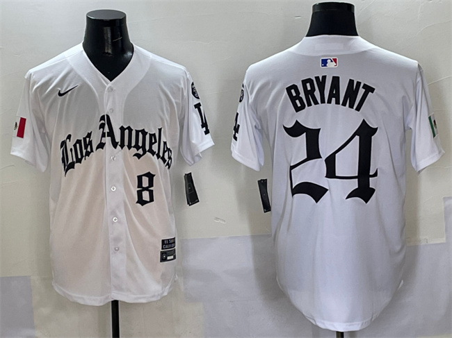 Men's Los Angeles Dodgers Front #8 Back #24 Kobe Bryant White Mexico 2025 LA Gothic Style With Fernando Patch Vapor Premier Limited Stitched Baseball Jersey