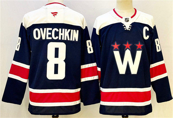 Men's Washington Capitals #8 Alexander Ovechkin Navy With C Patch Stitched Hockey Jersey
