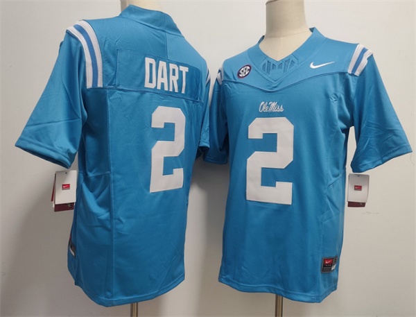 Men's Ole Miss Rebels #2 Jaxson Dart Powder Blue F.U.S.E. Stitched Football Jersey