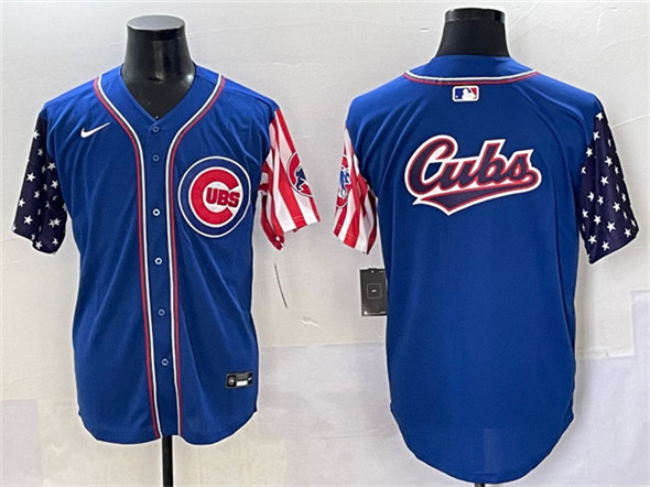 Men's Chicago Cubs Team Big Logo Royal 2025 Independence Day Vapor Premier Limited Stitched Baseball Jersey