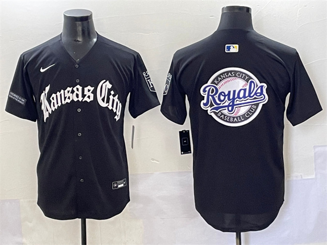 Men's Kansas City Royals Team Big Logo Black 'Gothic Crown Edition' Vapor Premier Limited Stitched Baseball Jersey