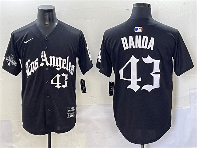 Men's Los Angeles Dodgers #43 Anthony Banda Black Mexico 2025 LA Gothic Style With 2024 World Series Champions Patch Vapor Premier Limited Stitched Baseball Jersey