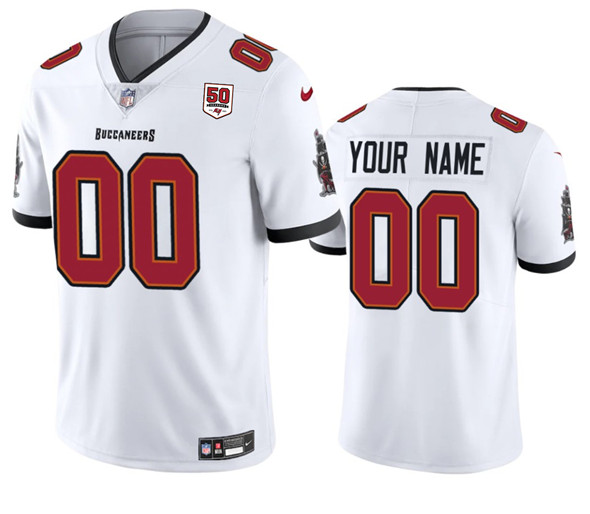 Men's Tampa Bay Buccaneers Active Player Custom White 2025 50th Anniversary Patch Vapor Untouchable Limited Football Stitched Jersey