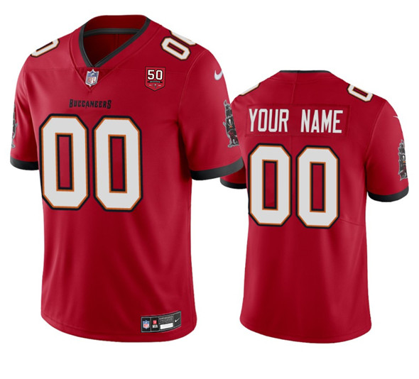 Men's Tampa Bay Buccaneers Active Player Custom Red 2025 50th Anniversary Patch Vapor Limited Football Stitched Jersey