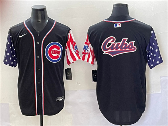 Men's Chicago Cubs Team Big Logo Black 2025 Independence Day Vapor Premier Limited Stitched Baseball Jersey