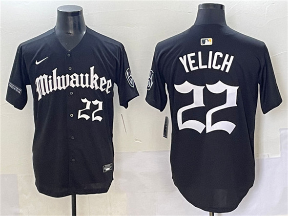 Men's Milwaukee Brewers #22 Christian Yelich Black 'Gothic 414 Shadows Edition' Vapor Premier Limited Stitched Jersey