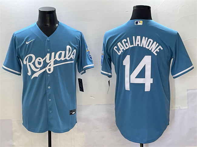 Men's Kansas City Royals #14 Jac Caglianone Light Blue Cool Base Stitched Baseball Jersey