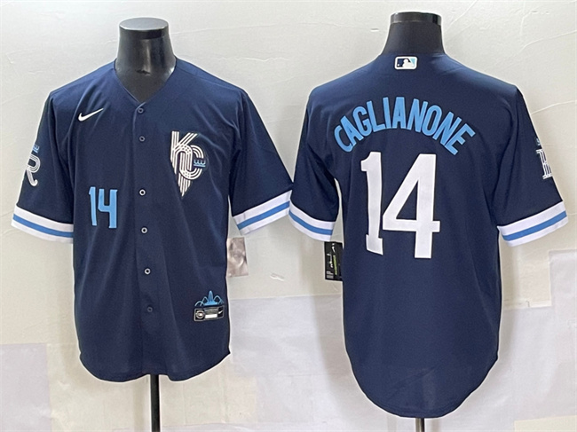 Men's Kansas City Royals #14 Jac Caglianone Navy City Connect Stitched Baseball Jersey
