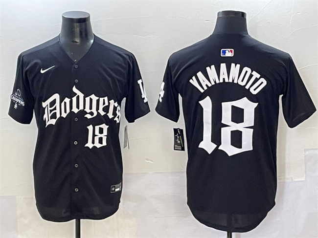 Men's Los Angeles Dodgers #18 Yoshinobu Yamamoto Black 2025 LA Gothic Style With 2024 World Series Champions Patch Vapor Premier Limited Stitched Baseball Jersey