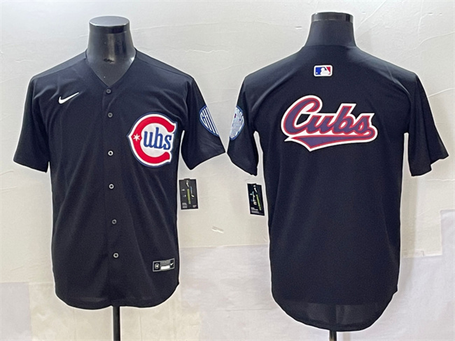 Men's Chicago Cubs Team Big Logo Black Limited Stitched Baseball Jersey