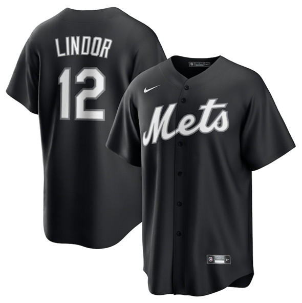 Men's New York Mets #12 Francisco Lindor Black Lights Out Limited Stitched Baseball Jersey