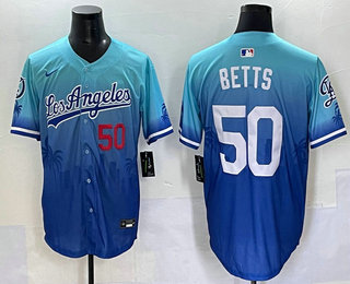 Men's Los Angeles Dodgers #50 Mookie Betts Blue 2025 City Connect Limited Stitched Jersey