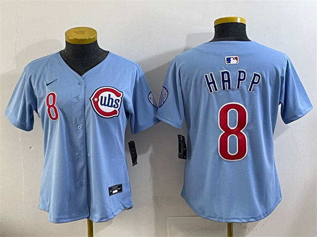 Women's Chicago Cubs #8 Ian Happ Blue 2024 25 2nd Alternatemited Stitched Baseball Jersey(Run Small)