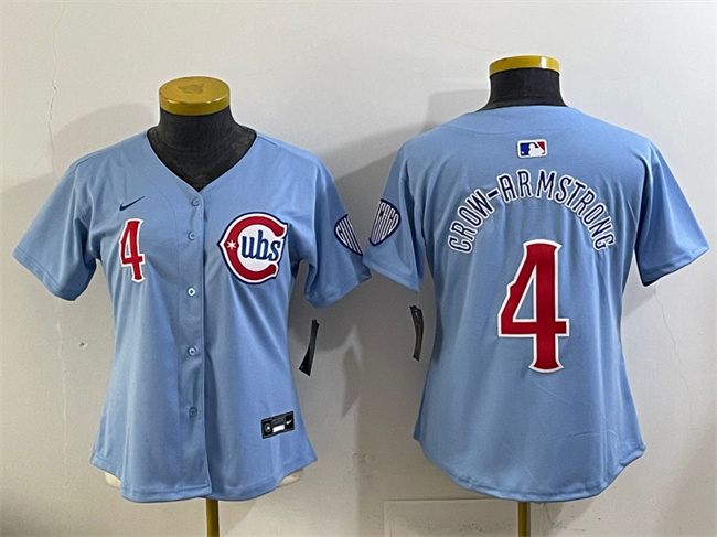 Women's Chicago Cubs #4 Pete Crow-Armstrong Blue 2024 25 2nd Alternatemited Stitched Baseball Jersey(Run Small)