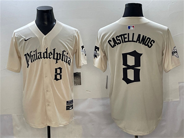 Men's Philadelphia Phillies #8 Nick Castellanos Cream Gothic Vapor Limited Stitched Jersey