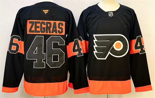 Men's Philadelphia Flyers #46 Trevor Zegras Black 2024 Stitched Jersey