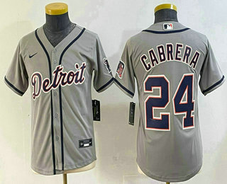 Youth Detroit Tigers #24 Miguel Cabrera Grey Cool Base Stitched Jersey