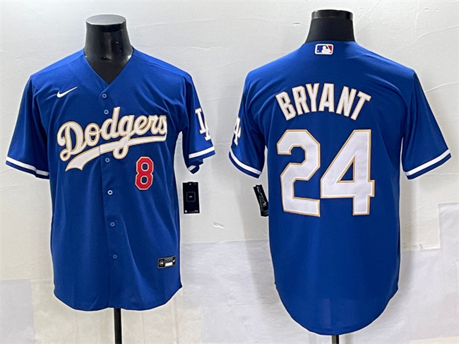 Men's Los Angeles Dodgers Front #8 Back #24 Kobe Bryant Blue Gold Cool Base Stitched Jersey