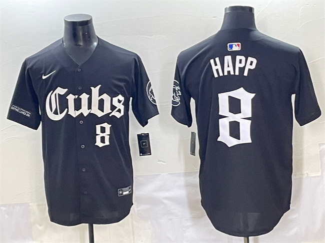 Men's Chicago Cubs #8 Ian Happ Black 'Gothic North Side Edition' Vapor Premier Limited Stitched Baseball Jersey
