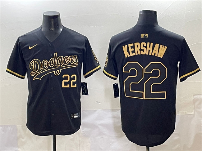 Men's Los Angeles Dodgers #22 Clayton Kershaw Black Gold Limited Stitched Jersey