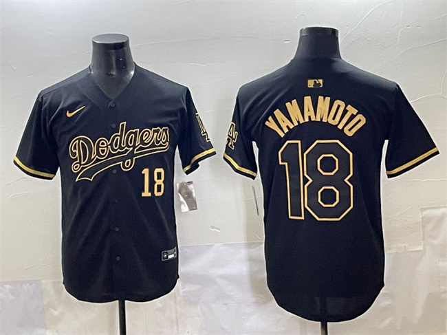 Men's Los Angeles Dodgers #18 Yoshinobu Yamamoto Black Gold Limited Stitched Jersey
