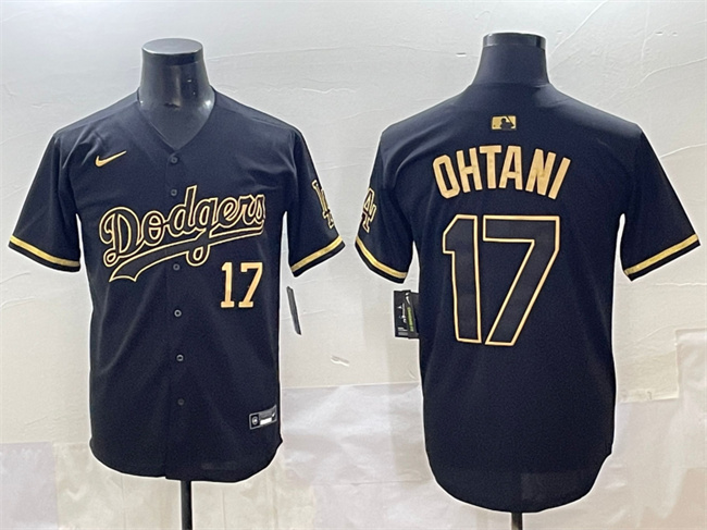 Men's Los Angeles Dodgers #17 Shohei Ohtani Black Gold Limited Stitched Jersey