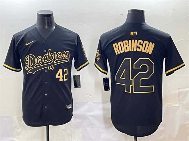 Men's Los Angeles Dodgers #42 Jackie Robinson Black Gold Limited Stitched Jersey