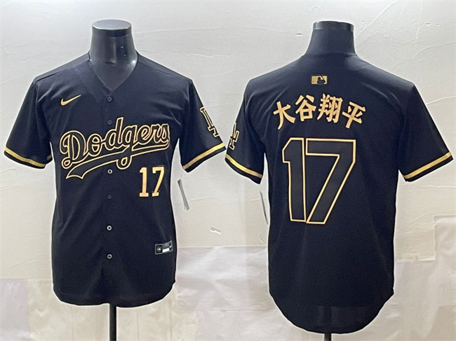 Men's Los Angeles Dodgers #17 大谷翔平 Black Gold Limited Stitched Jersey