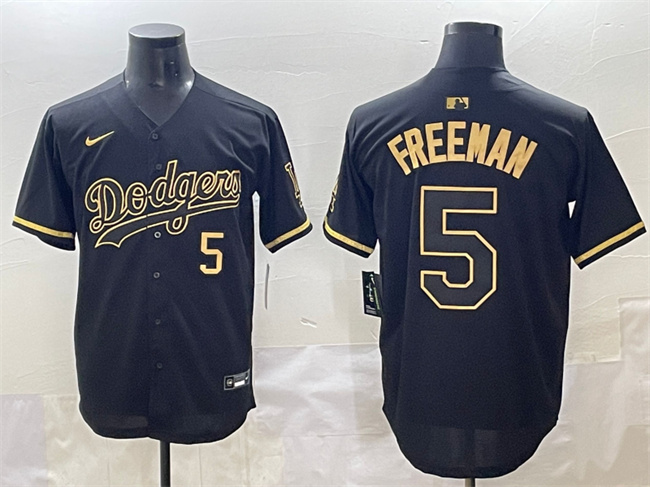 Men's Los Angeles Dodgers #5 Freddie Freeman Black Gold Limited Stitched Jersey