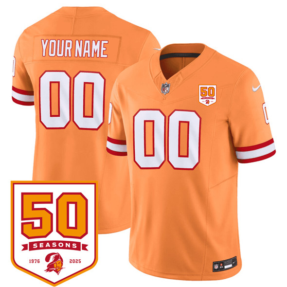 Men's Tampa Bay Buccaneers Active Player Custom Orange 2025 F.U.S.E. 50th Anniversary Patch Vapor Limited Football Stitched Jersey