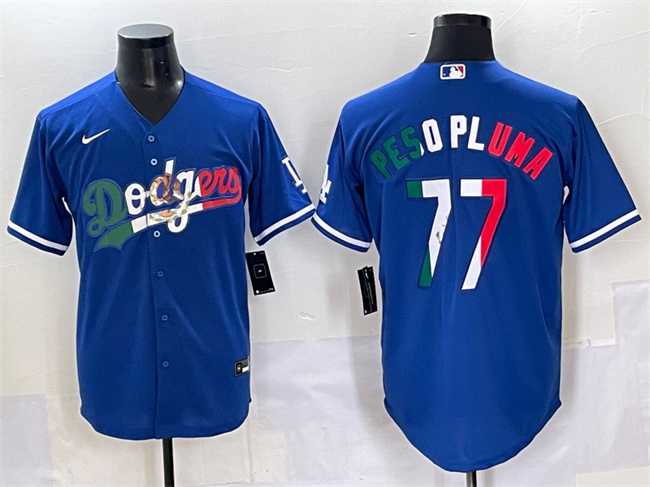 Men's Los Angeles Dodgers #77 Peso Pluma Blue Mexico Stitched Jersey