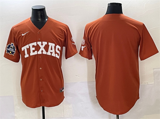Men's Texas Longhorns Blank Orange 2025 World Series & SEC Patch Stitched Jersey