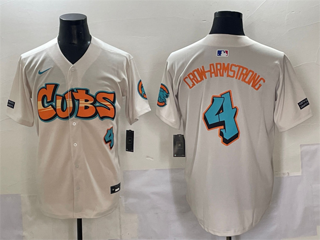 Men's Chicago Cubs #4 Pete Crow-Armstrong Cream 'Graffiti North Side Edition' Vapor Premier Limited Stitched Baseball Jersey