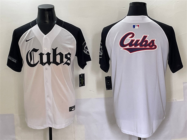 Men's Chicago Cubs Team Big Logo White Black 'Gothic North Side Edition' Vapor Premier Limited Stitched Baseball Jersey