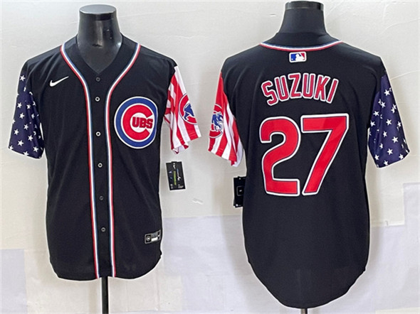 Men's Chicago Cubs #27 Seiya Suzuki Black 2025 Independence Day Vapor Premier Limited Stitched Baseball Jersey