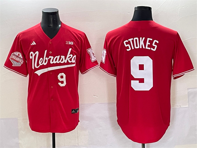 Men's Nebraska Huskers #9 Rhett Stokes Red Back 2 Back Champions Patch Vapor Premier Limited Stitched Jersey