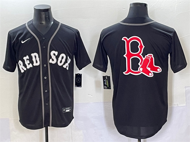 Men's Boston Red Sox Team Big Logo Black Lights Out Limited Stitched Baseball Jersey