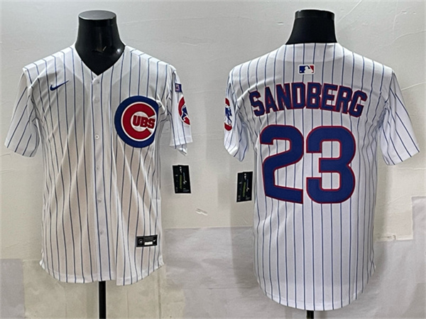 Men's Chicago Cubs #23 Ryne Sandberg White Pinstripe 'Ryne Sandberg Tribute' Vapor Limited V3 Stitched Baseball Jersey