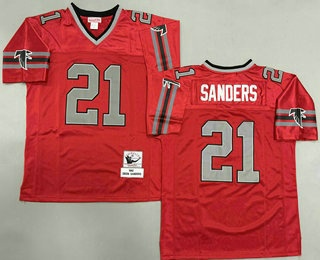 Men's Atlanta Falcons #21 Deion Sanders Red Grey 1992 Throwback Jersey