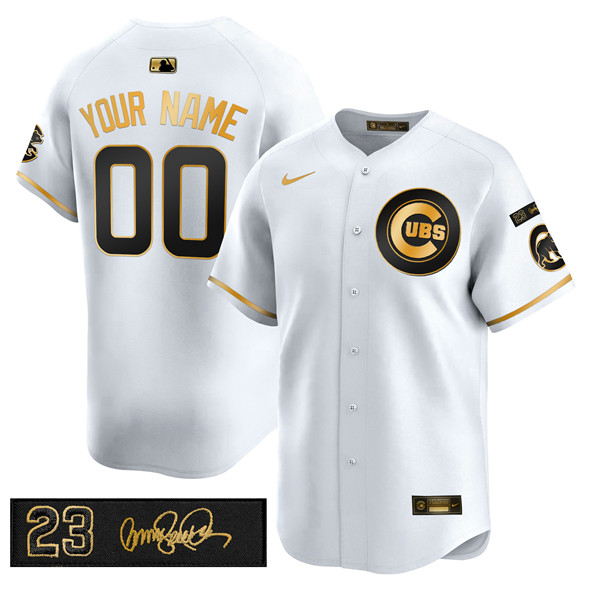 Men’s Chicago Cubs Active Player Custom White Gold 'Ryne Sandberg Tribute' Vapor Limited V3 Stitched Baseball Jersey