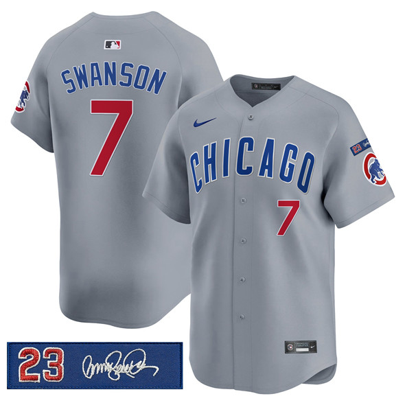 Men's Chicago Cubs #7 Dansby Swanson Gray 'Ryne Sandberg Tribute' Vapor Limited V3 Stitched Baseball Jersey