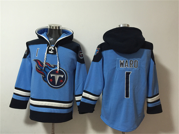 Men's Tennessee Titans #1 Cameron Ward Blue Lace-Up Pullover Hoodie