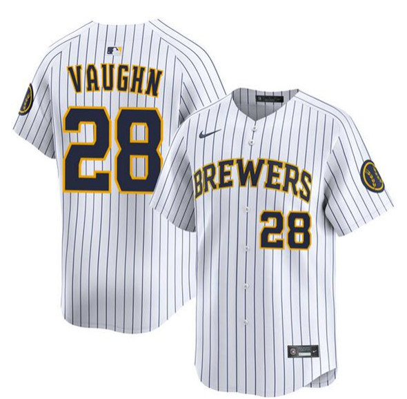 Men's Milwaukee Brewers #28 Andrew Vaughn White Alternate Limited Stitched Baseball Jersey