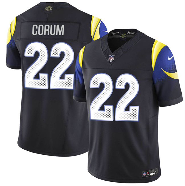 Men's Los Angeles Rams #22 Blake Corum midnight blue 2025 F.U.S.E. “Rivalries” Vapor Limited Stitched Football Jersey