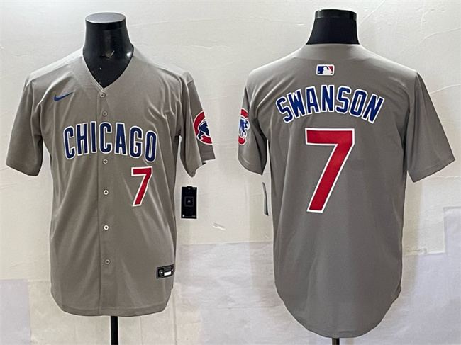 Men's Chicago Cubs #7 Dansby Swanson Gray Limited Stitched Baseball Jersey