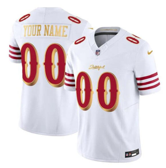 Men's San Francisco 49ers Active Player Custom White Gold 2025 F.U.S.E. “Rivalries” Vapor Limited Football Stitched Jersey