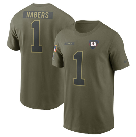 Men's New York Giants #1 Malik Nabers Olive 2025 Salute to Service Name & Number T-Shirt