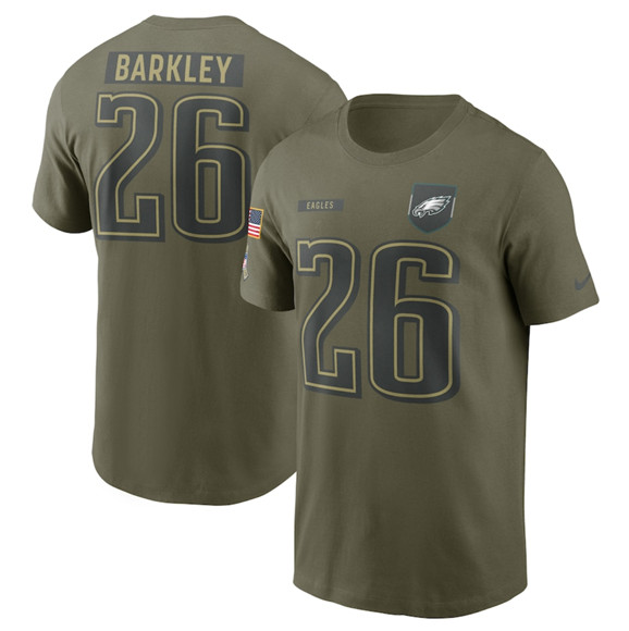 Men's Philadelphia Eagles #26 Saquon Barkley Olive 2025 Salute to Service Name & Number T-Shirt