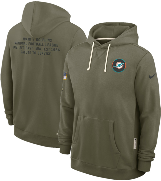 Men's Miami Dolphins Olive 2025 Salute to Service Pullover Hoodie
